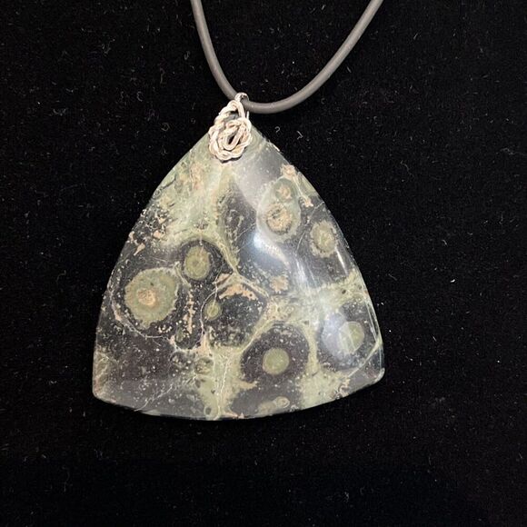 Swirly Jasper Collar Statement Pendant Necklace Natural Adjustable Black Cord - Picture 1 of 6